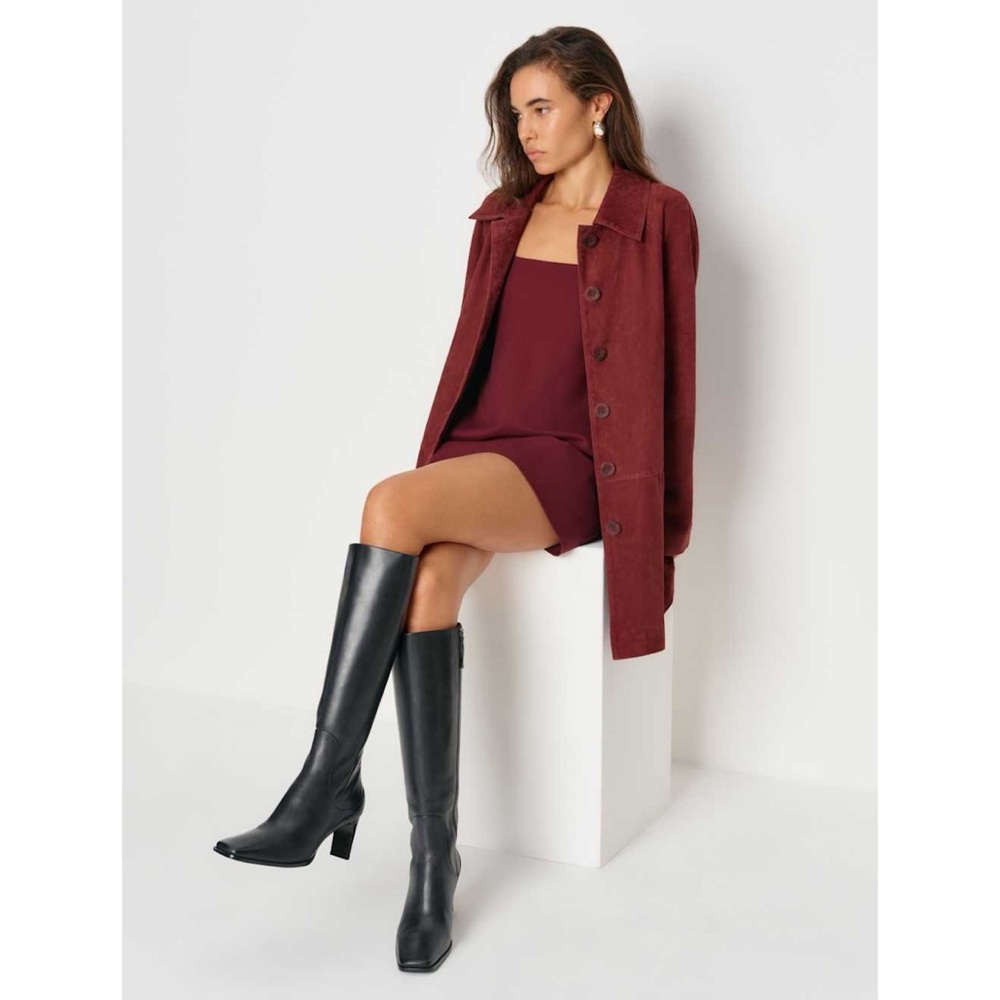 New Reformation Claudette Knee High Heeled Leather Boots Black 7.5 - Picture 4 of 15